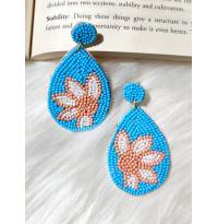 Beaded Blue Flower Dangle Earring for Women/Girls