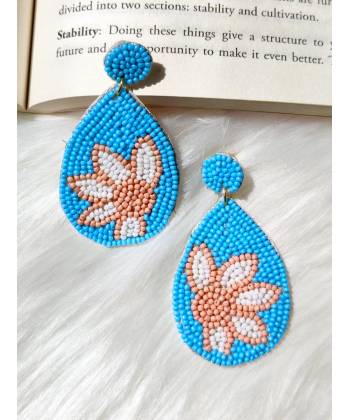 Beaded Blue Flower Dangle Earring for Women/Girls