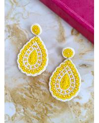 Buy Online Crunchy Fashion Earring Jewelry Yellow-White Blossom Floral Haldi Beaded Choker Necklace Handmade Beaded Jewellery CFS0570