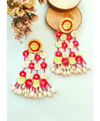 Yellow-Red Long flower earrings