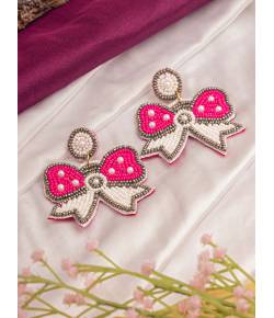 Pink-White Bow Earrings