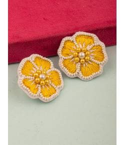 Yellow Beaded Flower Stud Earrings for Women