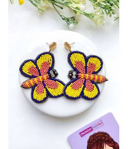 Yellow-Peach Beaded Butterfly Earrings for Unique Women