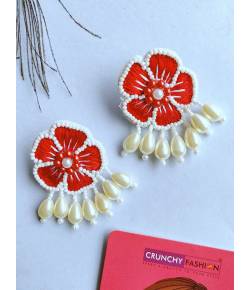 Handmade Red Blossom Beaded Floral Stud Earrings for Girls,Women