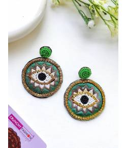 Green Evil Eye Heart Handmade Earrings
