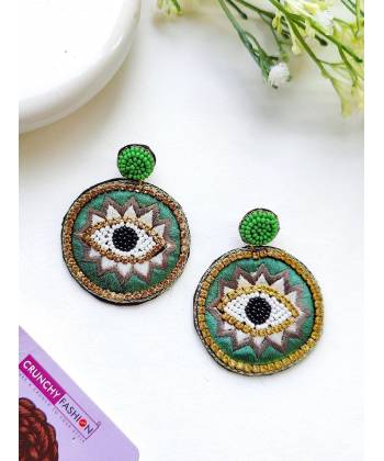 Green Evil Eye Heart Handmade Earrings