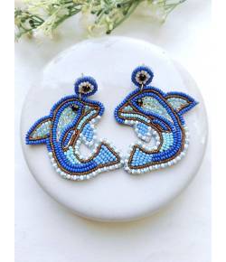 Quirky Dolphin Dangler Earrings - Handmade Beaded Jewellery For Women & Girls