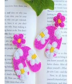 Pink Floral Handmade Beaded Quirky Earrings For Women And Girls