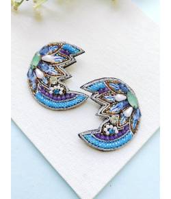Blue Crystal Handmade Beaded Moon Earrings for Women and Girl