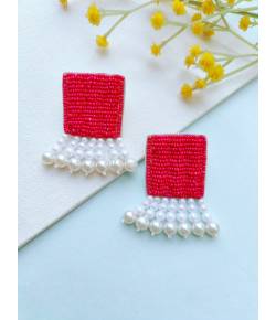 Pink Handmade Beaded Stud Earrings for Women and Girls