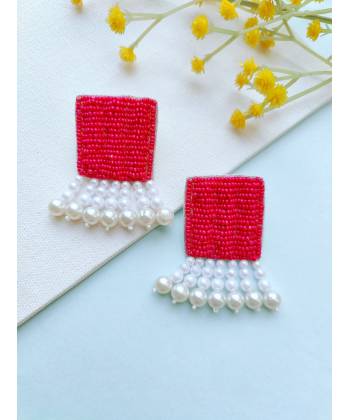 Pink Handmade Beaded Stud Earrings for Women and Girls