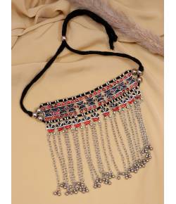 Bohemian Chain Gypsy Oxidised Silver Necklace Boho Retro Leaf  Multi- color Choker Necklace Set CFN0897
