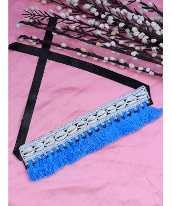 Crunchy Fashion Handcrafted White & Blue Boho Studded Beaded Jewellery Set CFN0905