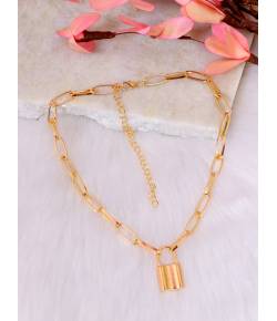 Crunchy Fashion Gold-Plated Trending Lock Inspired Layered  Necklace CFN0926