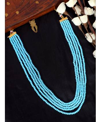 Crunchy Fashion Gold-Plated Blue Pearl Layered Necklace CFN0934