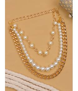 Crunchy Fashion Gold Tone Layered Trending Western Style Chain Necklace CFN0936