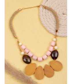Crunchy Fashion Gold-Tone Statement Pearl & Petal Multicolor Double Chain Necklace CFN0937