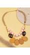 Crunchy Fashion Gold-Tone Statement Pearl & Petal Multicolor Double Chain Necklace CFN0937