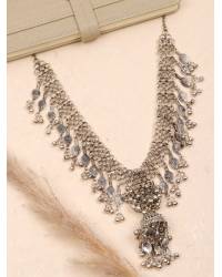 Buy Online Crunchy Fashion Earring Jewelry Oxidised Silver Square Long Necklace Set CFS0382  CFS0382
