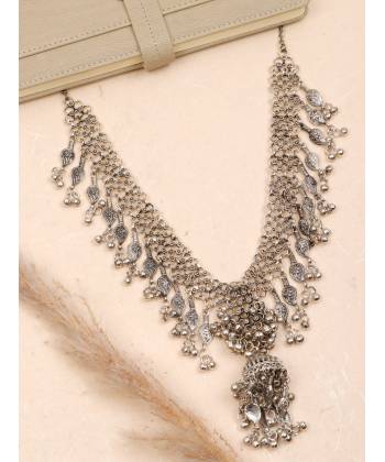 Crunchy Fashion Oxidized Silver Ghungroo Studded Tasselled Layered Necklace CFN0941