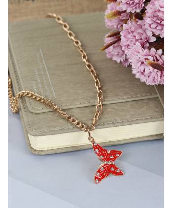 Crunchy Fashion Gold-Tone Valentine Imitation Red Butterfly Pendant CFN0952