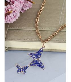 Crunchy Fashion Studded Dual Blue Butterfly Gold-Tone Chain Pendant CFN0953 