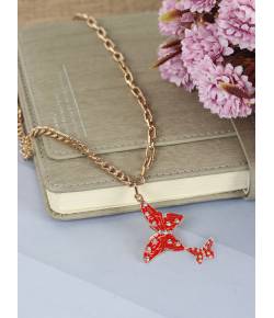 Crunchy Fashion Studded Dual Red Butterfly Gold-Tone Chain Pendant CFN0954