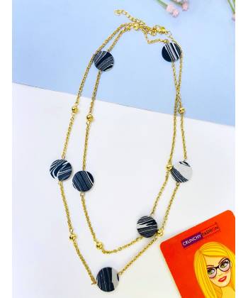 Stylish Gold Plated Black Marble Necklace for Women, Girls