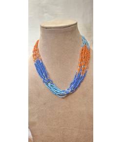 Blue & Orange Beaded African Necklace Boho Jewelry for