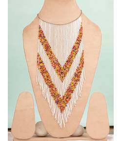White Beaded Waterfall Necklace for Girls