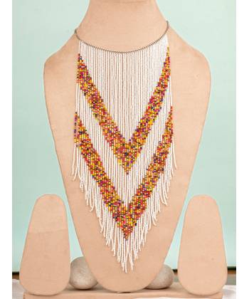White Beaded Waterfall Necklace for Girls