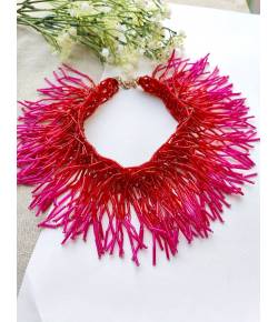 Stylish Handmade Beaded Magenta Choker Necklace for
