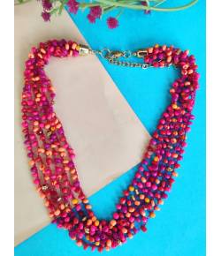 Fusion Fashion Crochet Necklace: Multi-Strand, Magenta Orange