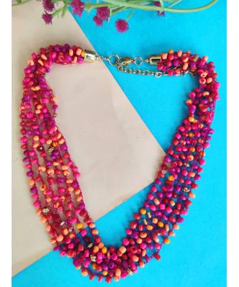 Fusion Fashion Crochet Necklace: Multi-Strand, Magenta Orange