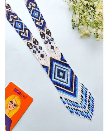 Stylish Blue-WhiteHandmade Beaded Long Tribal Necklace for Parties and Festivals