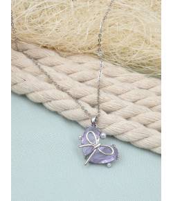 Silver-Plated Purple Crystal Heart Pendant Necklace For Women/Girl's
