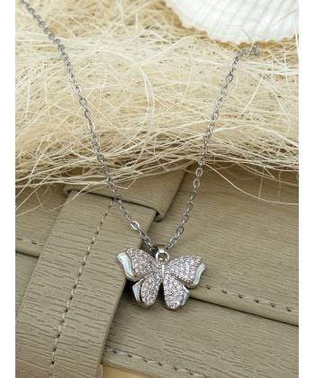 Elegant Silver-Plated Crystal Butterfly Pendant Necklace For Women/Girl's