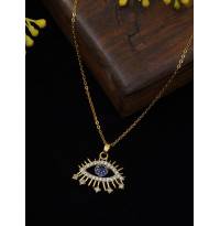 Gold-Plated Blue Eye Crystal Necklace For Women/Girl's