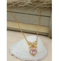 Gold-Plated Pink Crystal Heart Bow Pendant Necklace for Women/Girls