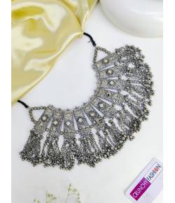 Afgan Style Silver Oxidised Choker Necklace Set for Women & Girls