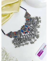 Exquisite Afghan Style Boho Oxidised Silver Choker Necklace for Women & Girls