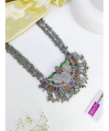 Multicolored Meenakari Work Silver Oxidised Long Necklace for Women