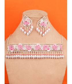 Blushing Pink-white Beaded Pearl Choker Necklace Set for 