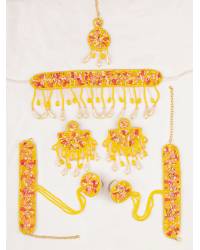 Buy Online Crunchy Fashion Earring Jewelry Pink-White Dulhaniya Floral Haldi-Mehndi Jewelry Set for Necklaces & Chains CFS0623