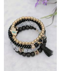 Crunchy Fashion Bohemian Turquoise White & Black Evil Eye Multi-String Bracelet CFB0474