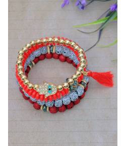 Crunchy Fashion Bohemian Turquoise Red Evil Eye Multi-String Bracelet CFB0475