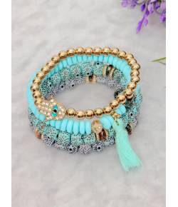 Crunchy Fashion Bohemian Turquoise Blue Evil Eye Multi-String Bracelet CFB0476
