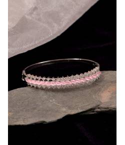 Crunchy Fashion Silver-Plated AD American Diamond And Pink Stone Studded Bracelet CFB0500