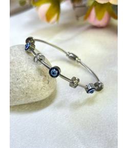 Silver Classic Evil Eye Bangle Bracelet for women, Girl | Anti Tarnish & Water Proof