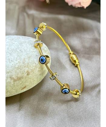 Gold Evil Eye Bangle Bracelet for Women- 18K Plated, Stainless Steel | Anti-Tarnish & Waterproof